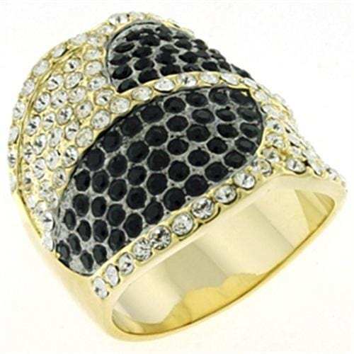 LOA607 - Gold & Brush Brass Ring with Top Grade Crystal in Multi Color - Alamode - Flyclothing LLC