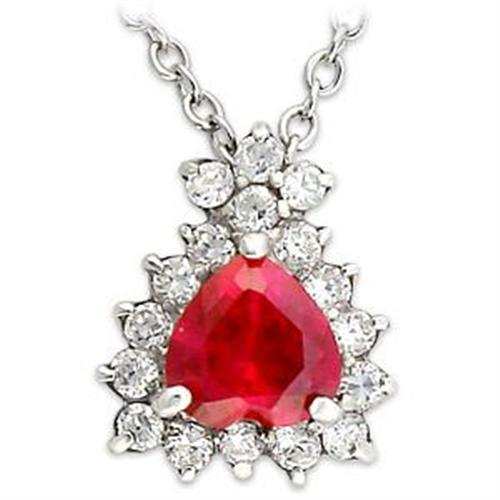 LOA636 - High-Polished 925 Sterling Silver Chain Pendant with Synthetic Corundum in Ruby - Alamode - Flyclothing LLC