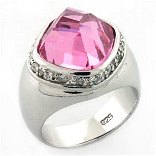 LOA641 - Rhodium 925 Sterling Silver Ring with AAA Grade CZ in Rose - Alamode - Flyclothing LLC