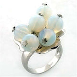 LOA645 - Rhodium 925 Sterling Silver Ring with Synthetic Glass Bead in White - Alamode - Flyclothing LLC