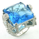 LOA646 - Rhodium 925 Sterling Silver Ring with Synthetic Synthetic Glass in Sea Blue - Alamode - Flyclothing LLC