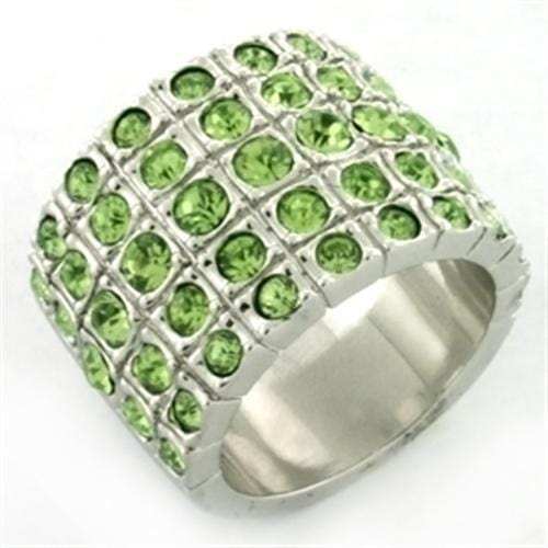 LOA658 - Rhodium Brass Ring with Top Grade Crystal in Apple Green color - Alamode - Flyclothing LLC