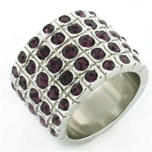 LOA659 - Rhodium Brass Ring with Top Grade Crystal in Amethyst - Alamode - Flyclothing LLC