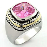 LOA667 - Rhodium Brass Ring with AAA Grade CZ in Rose - Alamode - Flyclothing LLC