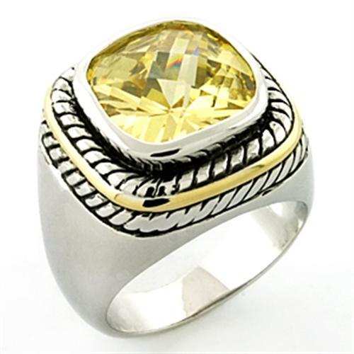 LOA668 - Rhodium Brass Ring with AAA Grade CZ in Citrine - Alamode - Flyclothing LLC
