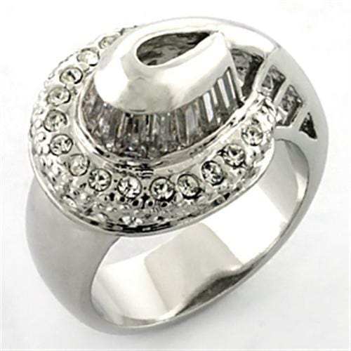LOA672 - Rhodium Brass Ring with AAA Grade CZ in Clear - Alamode - Flyclothing LLC