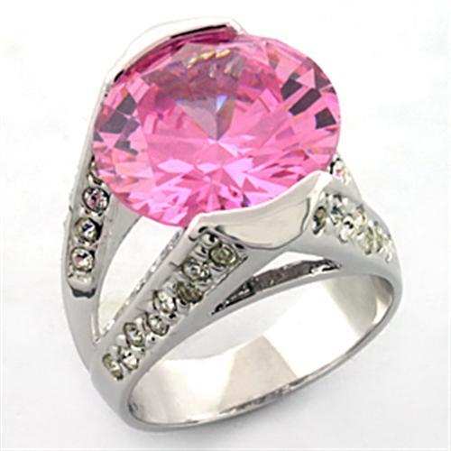 LOA686 - Rhodium Brass Ring with AAA Grade CZ in Rose - Alamode - Flyclothing LLC