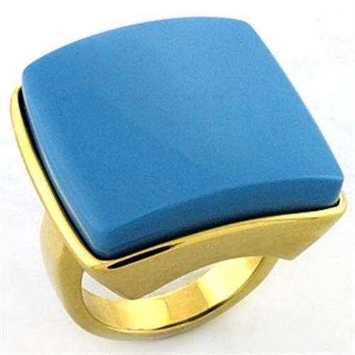 LOA704 - Gold Brass Ring with Synthetic Acrylic in Sea Blue - Alamode - Flyclothing LLC
