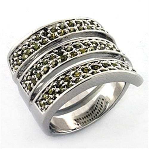 LOA706 - Rhodium Brass Ring with AAA Grade CZ in Olivine color - Alamode - Flyclothing LLC
