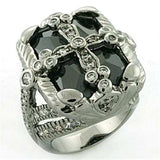 LOA708 - Rhodium + Ruthenium Brass Ring with AAA Grade CZ in Jet - Alamode - Flyclothing LLC