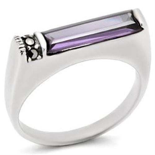 LOAS726 - Antique Tone 925 Sterling Silver Ring with AAA Grade CZ in Amethyst - Alamode - Flyclothing LLC