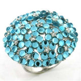 LOA740 - Rhodium Brass Ring with Synthetic Imitation Amber in Sea Blue - Alamode - Flyclothing LLC
