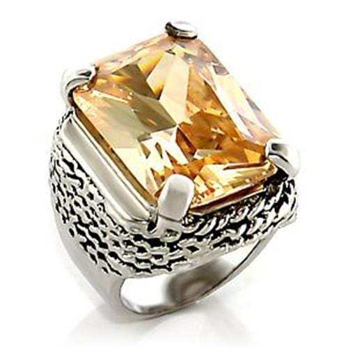 LOA810 - Rhodium Brass Ring with AAA Grade CZ in Champagne - Alamode - Flyclothing LLC