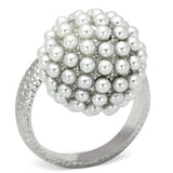 LOA831 - Rhodium Brass Ring with Synthetic Pearl in White - Alamode - Flyclothing LLC
