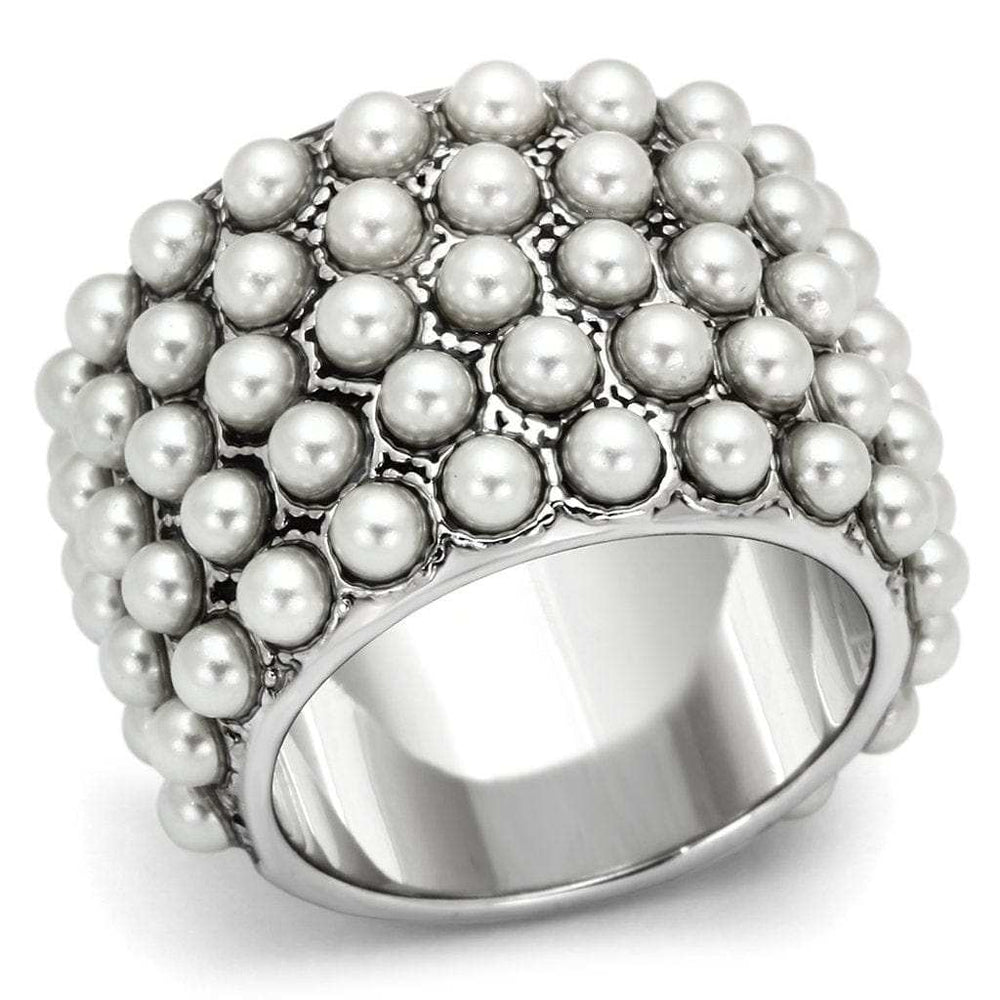 LOA832 - Rhodium Brass Ring with Synthetic Pearl in White - Alamode - Flyclothing LLC