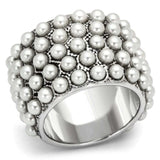 LOA832 - Rhodium Brass Ring with Synthetic Pearl in White - Alamode - Flyclothing LLC