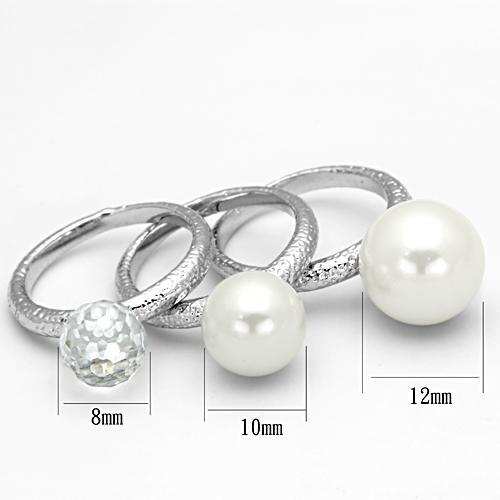 LOA834 - Rhodium Brass Ring with Synthetic Pearl in White - Alamode - Flyclothing LLC
