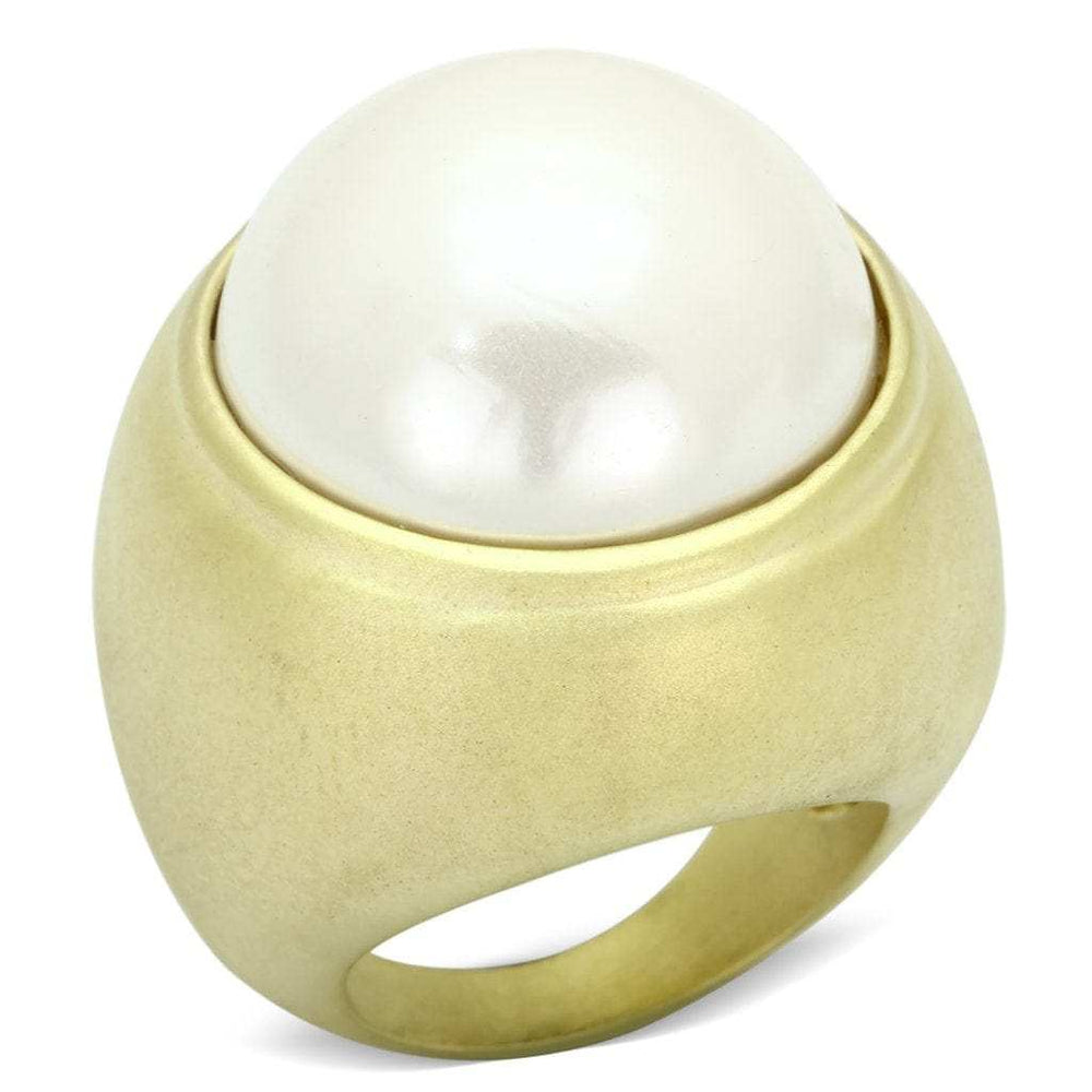 LOA835 - Matte Gold Brass Ring with Synthetic Pearl in White - Alamode - Flyclothing LLC
