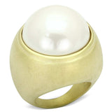LOA835 - Matte Gold Brass Ring with Synthetic Pearl in White - Alamode - Flyclothing LLC