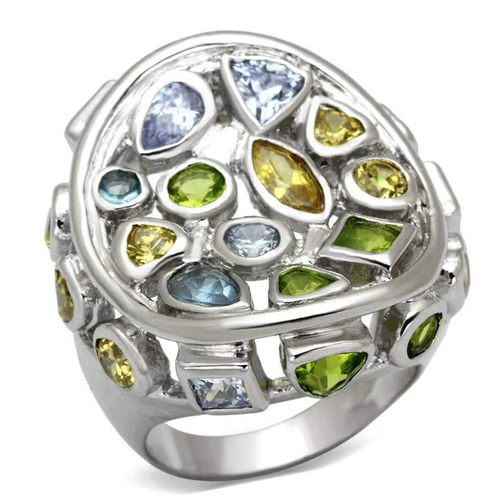 LOA840 - Rhodium Brass Ring with Assorted in Multi Color - Alamode - Flyclothing LLC