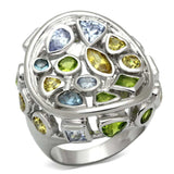 LOA840 - Rhodium Brass Ring with Assorted in Multi Color - Alamode - Flyclothing LLC