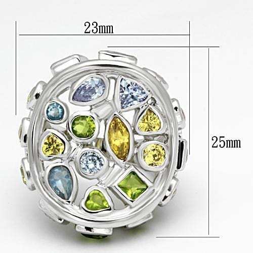 LOA840 - Rhodium Brass Ring with Assorted in Multi Color - Alamode - Flyclothing LLC