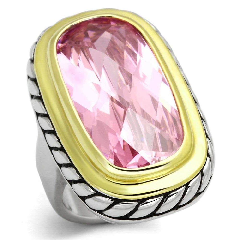 LOA841 - Reverse Two-Tone Brass Ring with AAA Grade CZ in Rose - Alamode - Flyclothing LLC