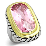 LOA841 - Reverse Two-Tone Brass Ring with AAA Grade CZ in Rose - Alamode - Flyclothing LLC