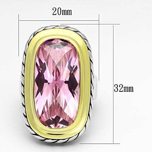 LOA841 - Reverse Two-Tone Brass Ring with AAA Grade CZ in Rose - Alamode - Flyclothing LLC