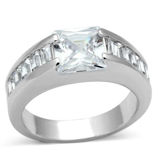 LOA843 - Rhodium Brass Ring with AAA Grade CZ in Clear - Alamode - Flyclothing LLC