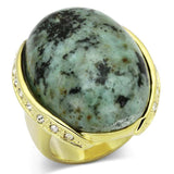 LOA844 - Gold Brass Ring with Semi-Precious Turquoise in Sea Blue - Alamode - Flyclothing LLC