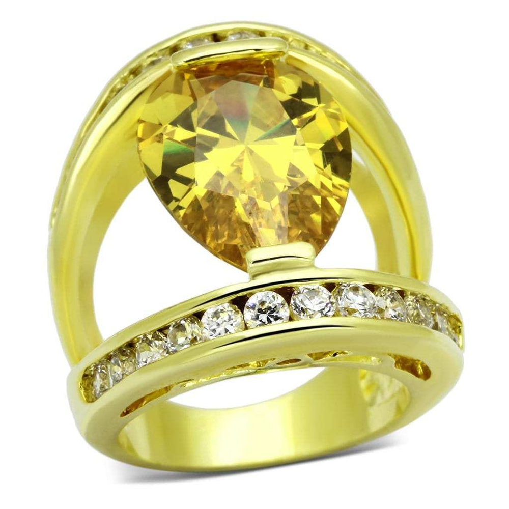 LOA849 - Gold Brass Ring with AAA Grade CZ in Topaz - Alamode - Flyclothing LLC