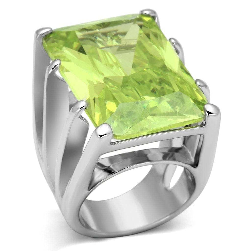 LOA854 - Rhodium Brass Ring with AAA Grade CZ in Apple Green color - Alamode - Flyclothing LLC