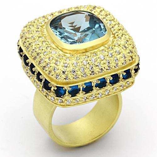 LOA860 - Matte Gold Brass Ring with Synthetic Spinel in London Blue - Alamode - Flyclothing LLC