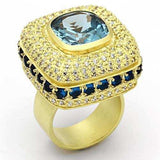 LOA860 - Matte Gold Brass Ring with Synthetic Spinel in London Blue - Alamode - Flyclothing LLC