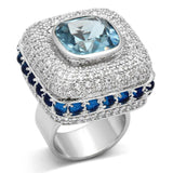 LOA861 - Rhodium Brass Ring with Synthetic Spinel in London Blue - Alamode - Flyclothing LLC