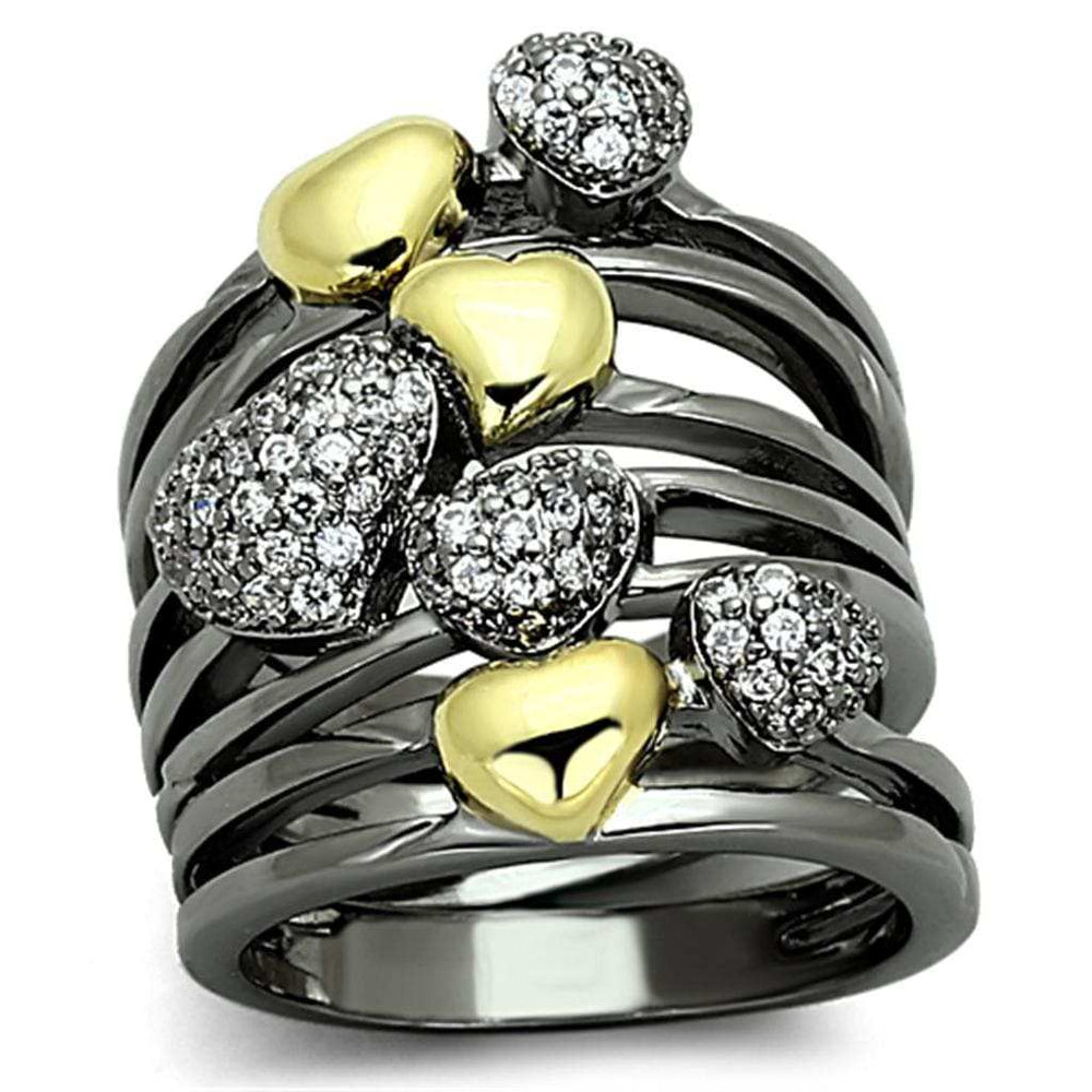 LOA875 - Gold+Ruthenium Brass Ring with AAA Grade CZ in Clear - Alamode - Flyclothing LLC