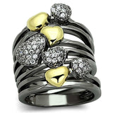 LOA875 - Gold+Ruthenium Brass Ring with AAA Grade CZ in Clear - Alamode - Flyclothing LLC