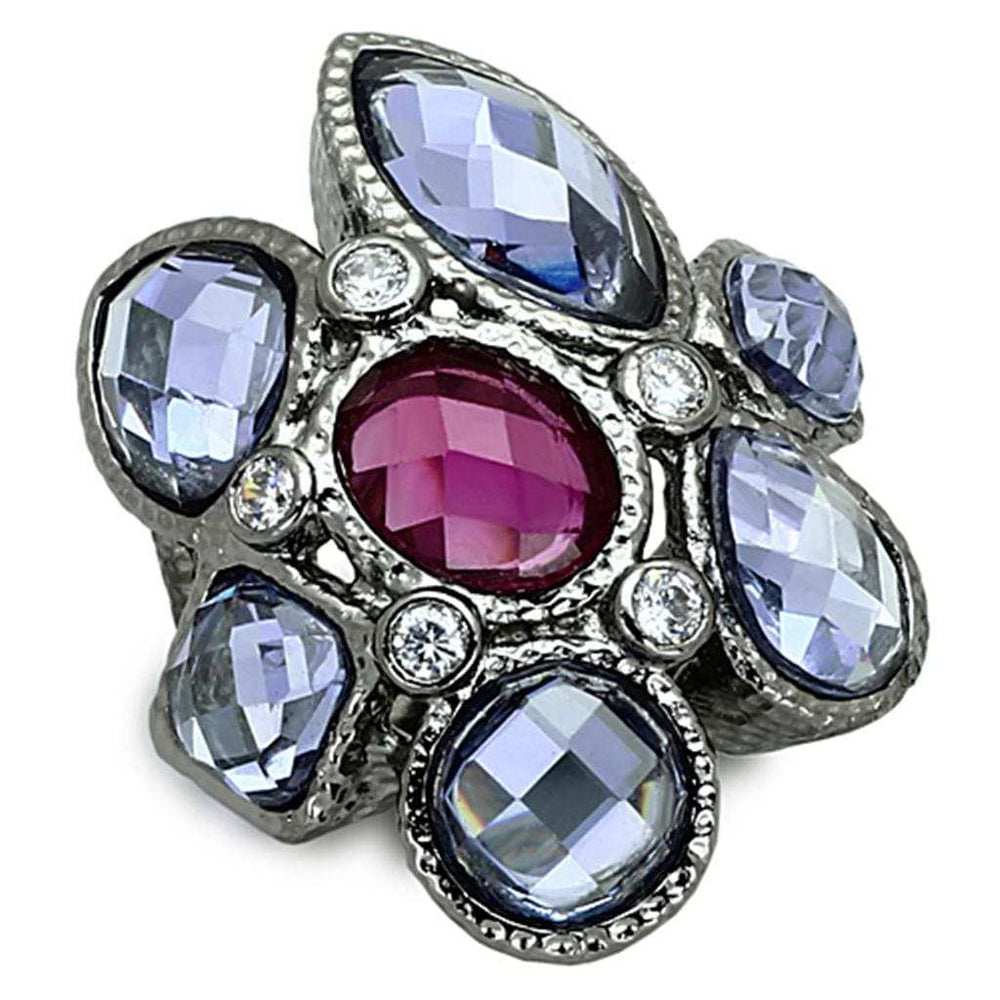 LOA876 - Ruthenium Brass Ring with AAA Grade CZ in Multi Color - Alamode - Flyclothing LLC