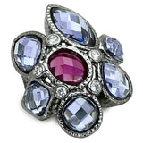LOA876 - Ruthenium Brass Ring with AAA Grade CZ in Multi Color - Alamode - Flyclothing LLC