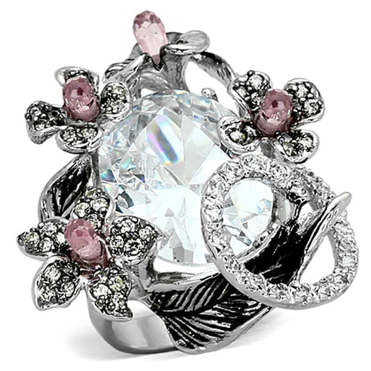 LOA877 - Rhodium + Ruthenium Brass Ring with AAA Grade CZ in Multi Color - Alamode - Flyclothing LLC