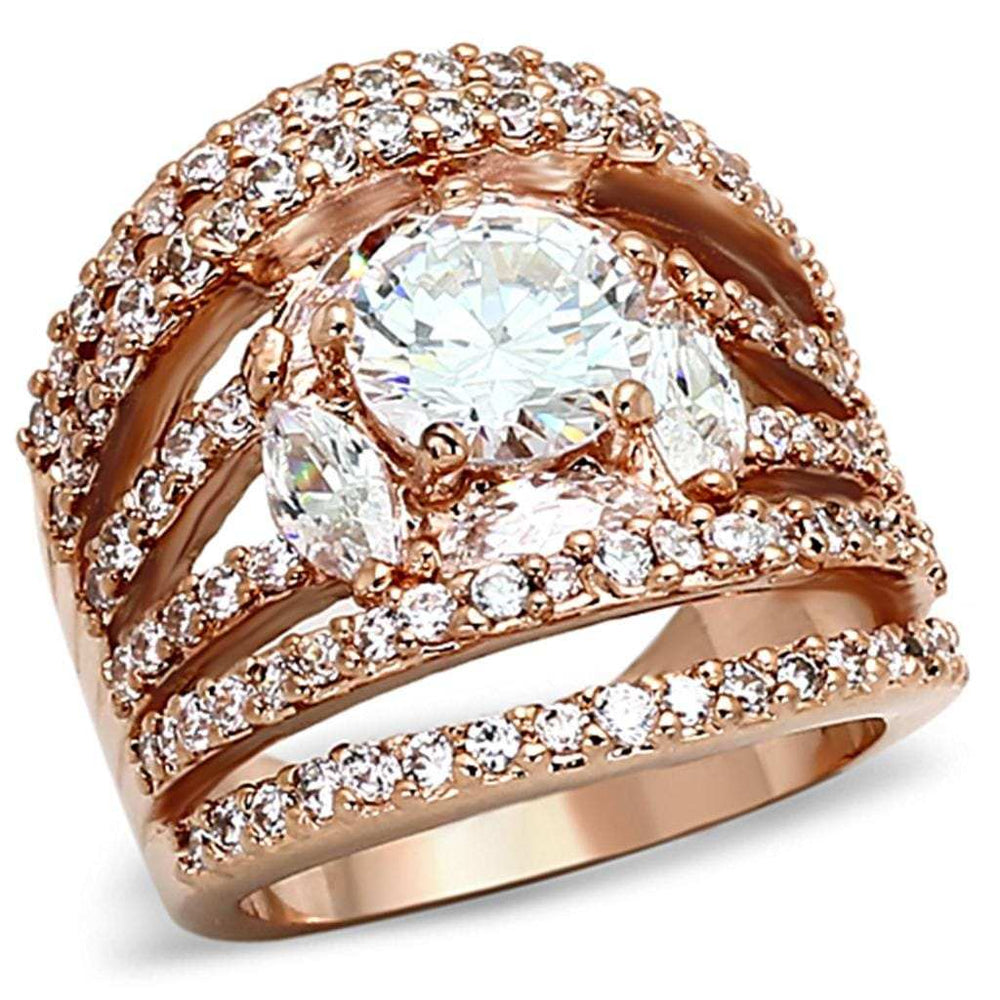 LOA879 - Rose Gold Brass Ring with AAA Grade CZ in Clear - Alamode - Flyclothing LLC