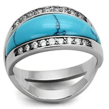 LOA882 - Rhodium Brass Ring with Synthetic Turquoise in Sea Blue - Alamode - Flyclothing LLC