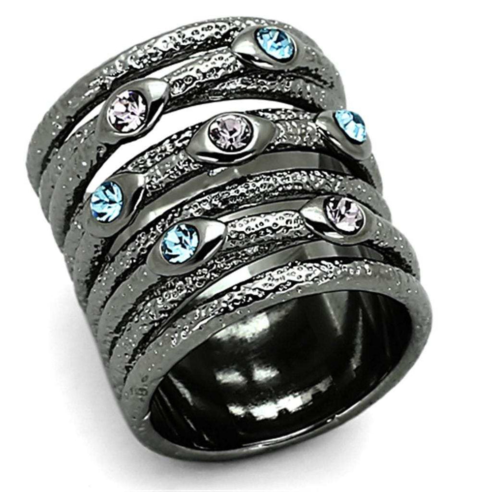 LOA883 - Ruthenium Brass Ring with Top Grade Crystal in Multi Color - Alamode - Flyclothing LLC
