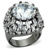 LOA885 - Ruthenium Brass Ring with AAA Grade CZ in Clear - Alamode - Flyclothing LLC