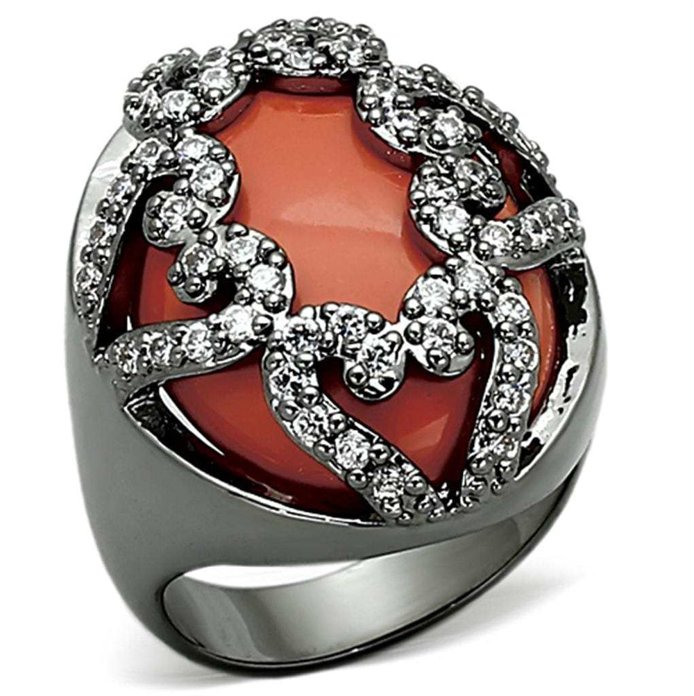 LOA886 - Ruthenium Brass Ring with Synthetic Cat Eye in Orange - Alamode - Flyclothing LLC