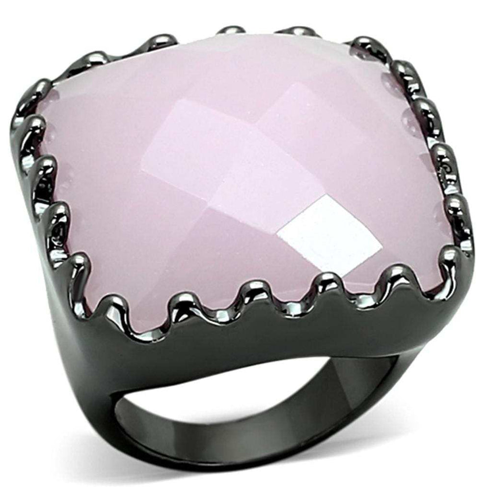 LOA887 - Ruthenium Brass Ring with Synthetic Synthetic Glass in Light Rose - Alamode - Flyclothing LLC