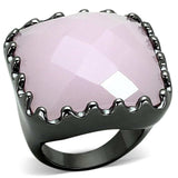 LOA887 - Ruthenium Brass Ring with Synthetic Synthetic Glass in Light Rose - Alamode - Flyclothing LLC