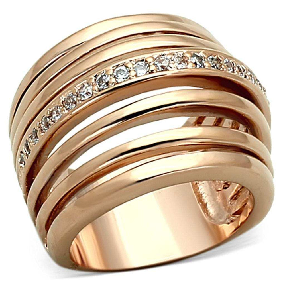 LOA890 - Rose Gold Brass Ring with AAA Grade CZ in Clear - Alamode - Flyclothing LLC