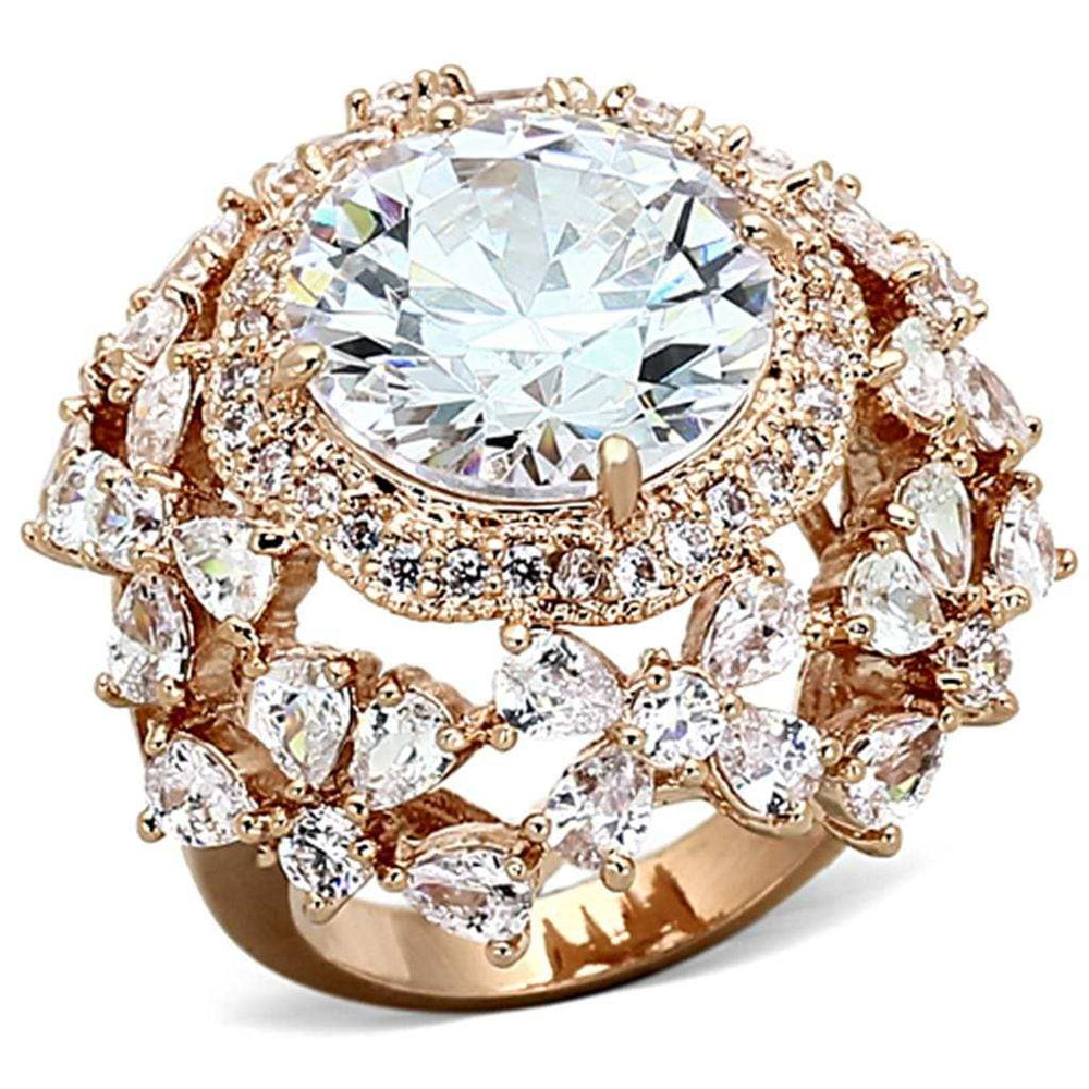 LOA891 - Rose Gold Brass Ring with AAA Grade CZ in Clear - Alamode - Flyclothing LLC